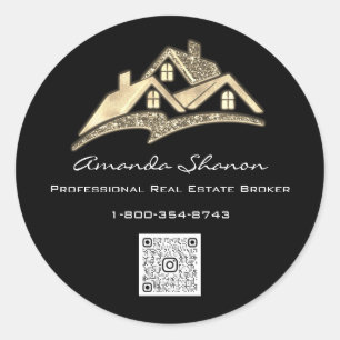 Pegatina Redonda Agente Inmobiliario Broker Casa Dorada Código QRLO