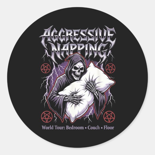 Pegatina Redonda Aggressive Napng Funny Heavy Metal Grim Reaper Sle (Anverso)