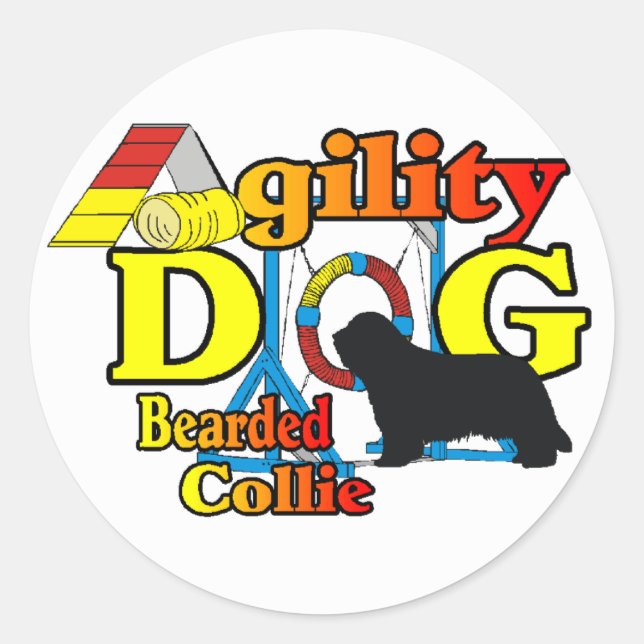 Pegatina Redonda Agility Beards Collie Gifts (Anverso)
