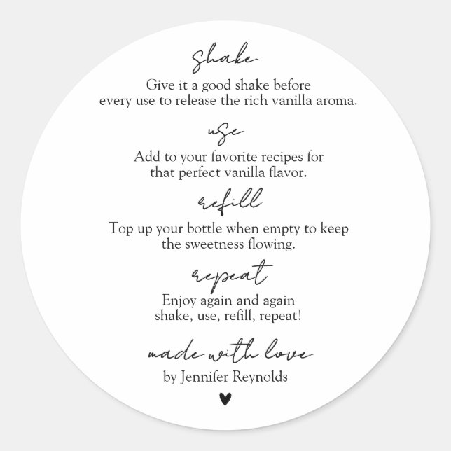 Pegatina Redonda Agitar Extracto de Vainilla Casero Reutilizar Rell (Anverso)