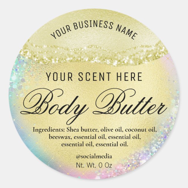 Pegatina Redonda Agitar Relieve metalizado dorado Unicornio Etiquet (Anverso)