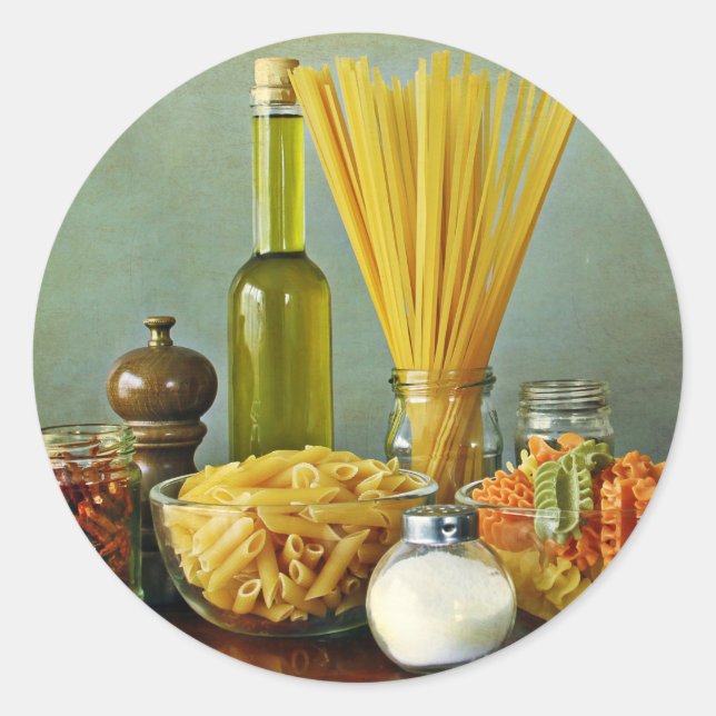 Pegatina Redonda aglio, olio e peperoncino (ajo, aceite y chile) (Anverso)