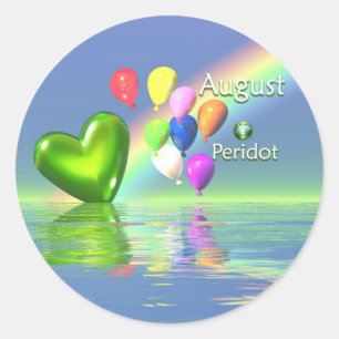 Pegatina Redonda Agosto Cumpleaños Peridot Heart