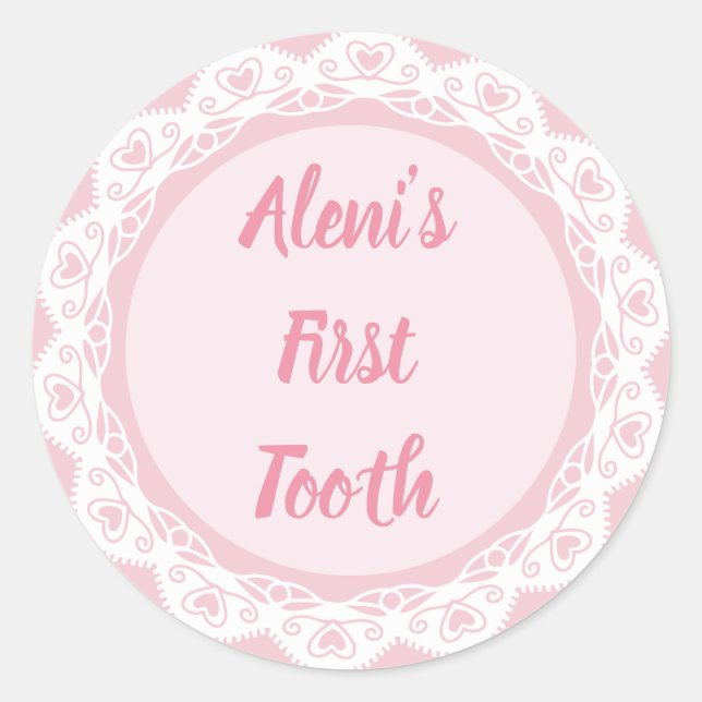 Pegatina Redonda Agra Hadig - Primer diente con nombre (Anverso)