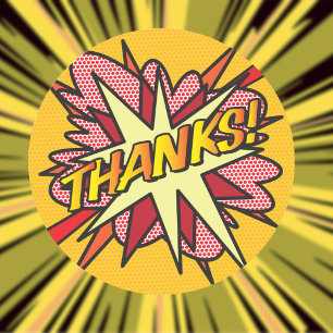 Pegatina Redonda AGRACIAS Diversión Cómic Moderno Gracias