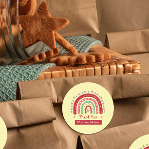 Pegatina Redonda Agradable Corazón Arcoiris Gracias