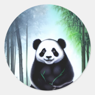 Pegatina Redonda Agradable, Cuidadoso Oso Panda