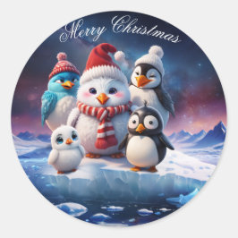 Pegatina Redonda Agradable estilo personalizado pingüinos amigos.