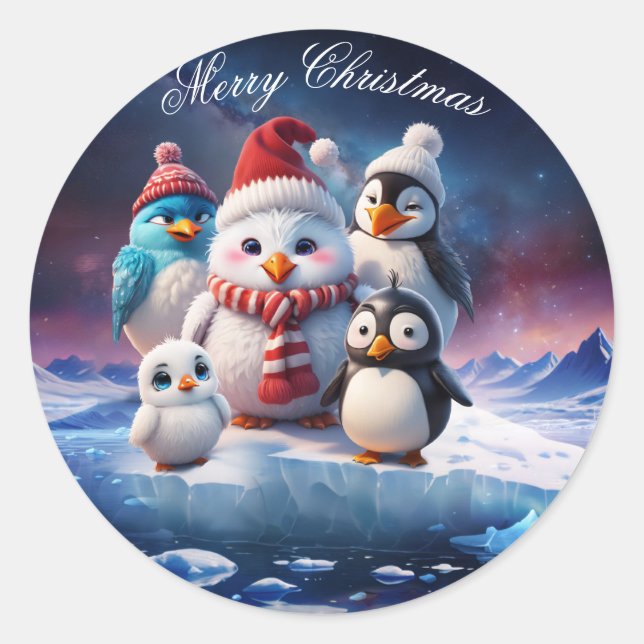 Pegatina Redonda Agradable estilo personalizado pingüinos amigos. (Anverso)
