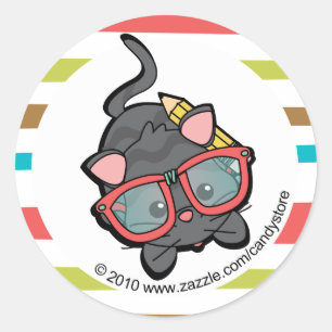 Pegatina Redonda Agradable Gatito Inteligente