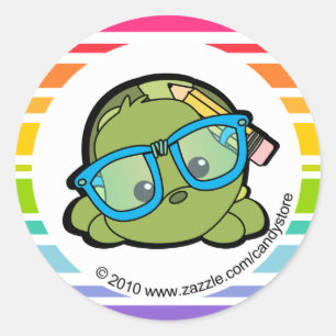 Pegatina Redonda Agradable tortuga inteligente