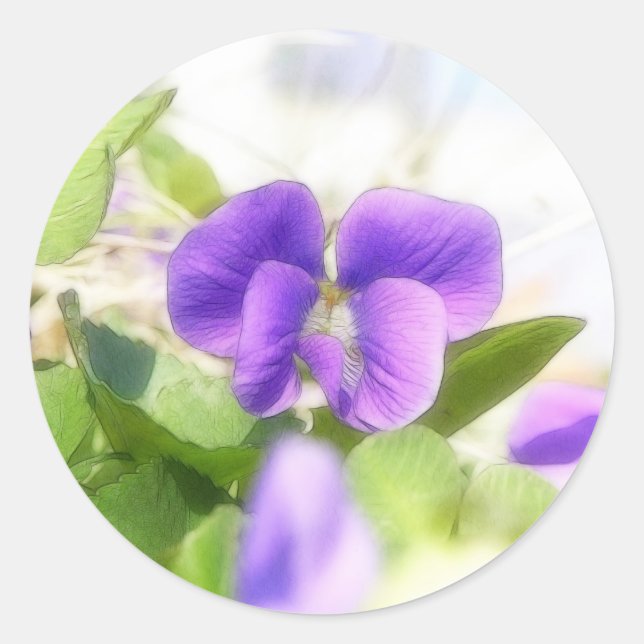 Pegatina Redonda Agradable Violeta De Primavera (Anverso)