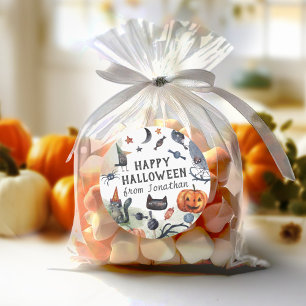 Pegatina Redonda Agradable Watercolor Kids Cumpleaños Halloween