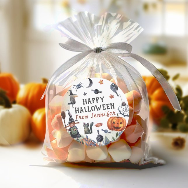 Pegatina Redonda Agradable Watercolor Kids Cumpleaños Halloween (Subido por el creador)