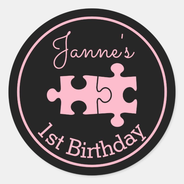 Pegatina Redonda Agradables rompecabezas negros rosados (Anverso)