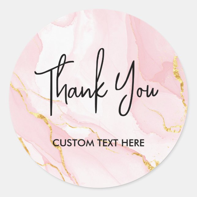 Pegatina Redonda Agradece a tu elegante mármol de acuarela rosa rub (Anverso)