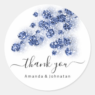 Pegatina Redonda Agradece Bridal Sweet16th Floral Brillo Azul Marin