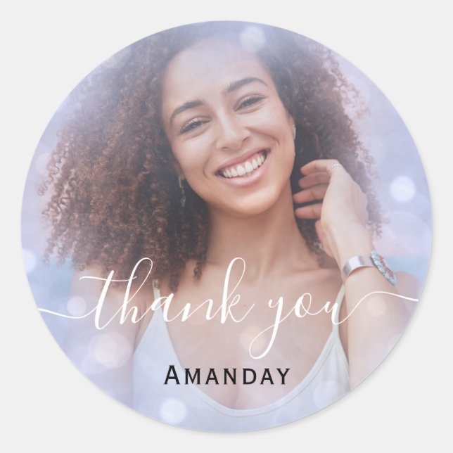 Pegatina Redonda Agradecer Foto  Foto Nupcial Dulces16 Graduado Azu (Anverso)