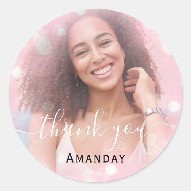 Pegatina Redonda Agradecer Foto  Foto Nupcial Dulces16 Graduado Ros (Anverso)