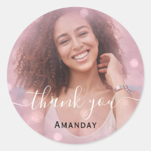Pegatina Redonda Agradecer Foto  Foto Nupcial Sweet16 Graduado Rosa
