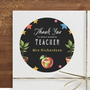 Pegatina Redonda Agradecer Maestro Pizarra Manzana Personalizado