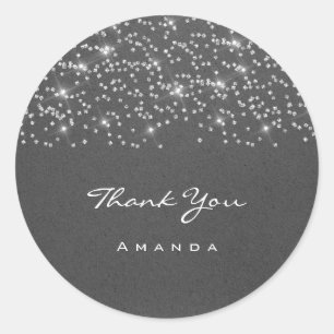 Pegatina Redonda Agradecer Nombre 16 Bodas de Boda Gris Kraft