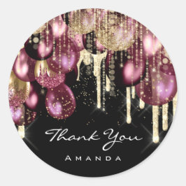 Pegatina Redonda Agradecer Nombre 16 Bodas Nupciales Globo Marsala 