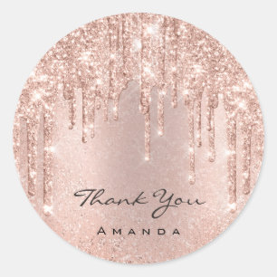 Pegatina Redonda Agradecer Nombre 16 Bodas Nupciales Rosa Brillante