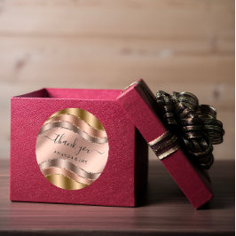 Pegatina Redonda Agradecer Nombre Dulces 16 Bodas Rosa Dorado Boda