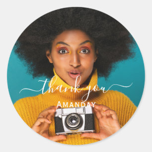 Pegatina Redonda Agradecer Nombre Foto Pastel Despedida de Soltera 