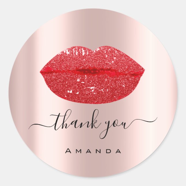 Pegatina Redonda Agradecer Nombre Sweet16th Labios Rosados Rojos (Anverso)
