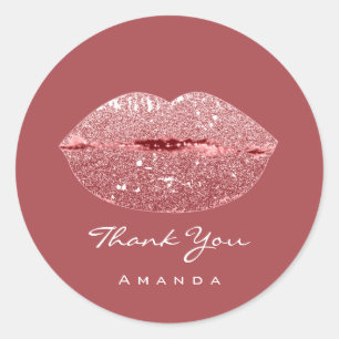 Pegatina Redonda Agradecer Nombre Sweet16th Novia Rosa Besos Labios