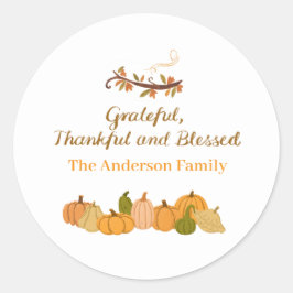 Pegatina Redonda agradecido, agradecido y bendecido