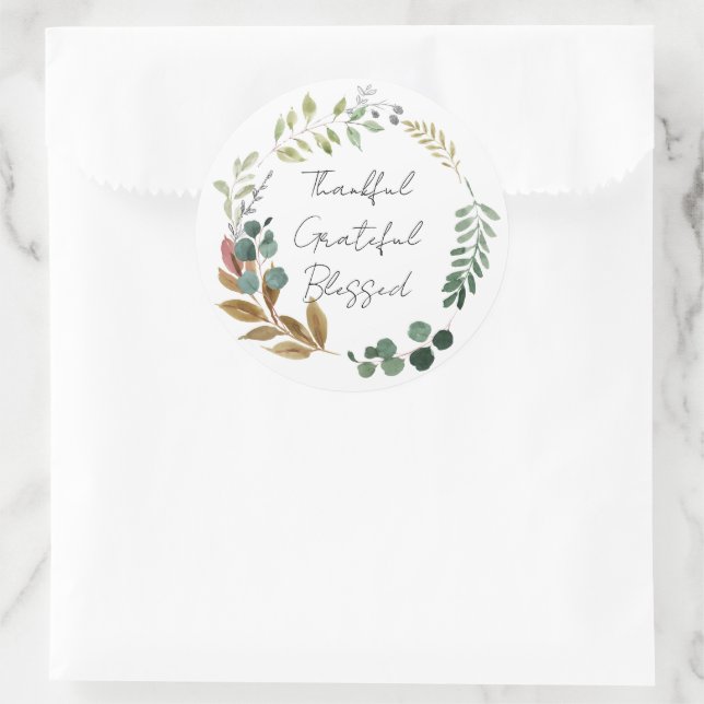 Pegatina Redonda Agradecido Agradecimiento Bendición Caída Leaf Rús (Bolso)