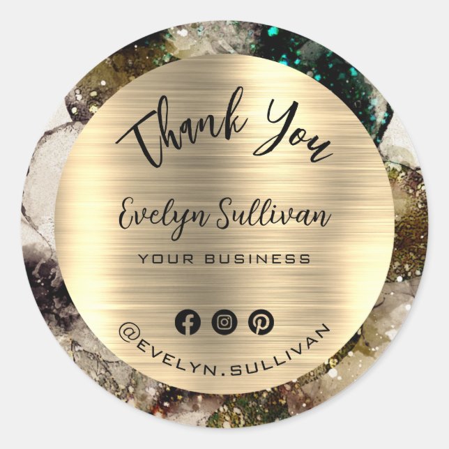 Pegatina Redonda Agradecimiento a la acuarela verde de esmeralda ol (Anverso)