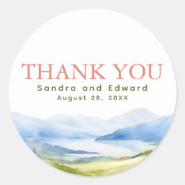 Pegatina Redonda Agradecimiento Acuarela Montañas