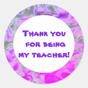 Pegatina Redonda Agradecimiento al profesor Pink Purple Tie-Dye