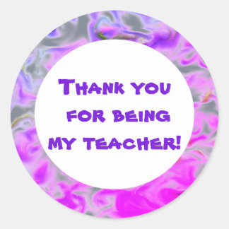 Pegatina Redonda Agradecimiento al profesor Pink Purple Tie-Dye
