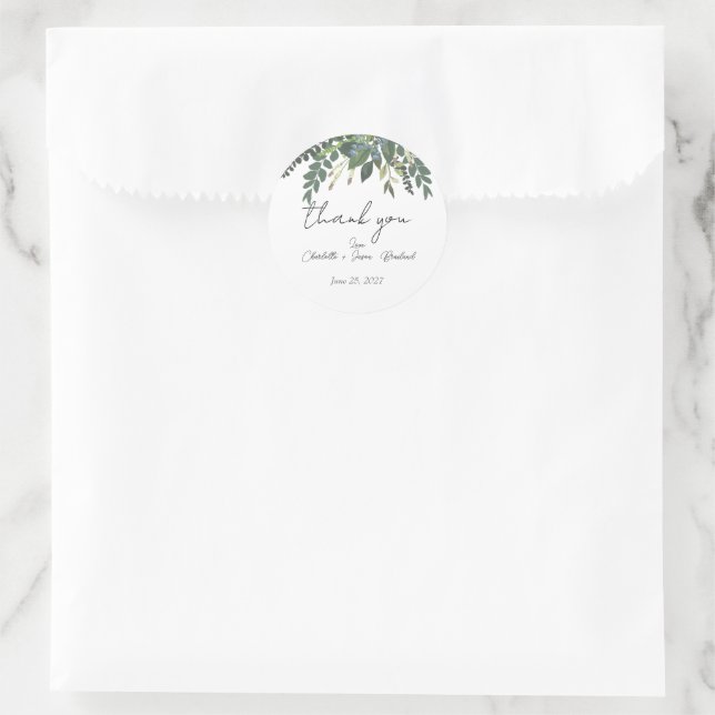 Pegatina Redonda Agradecimiento Boda de vegetación de la naturaleza (Bolso)