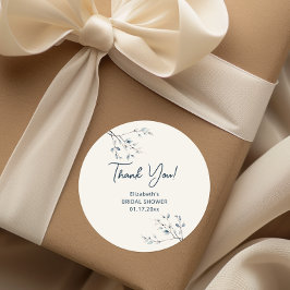 Pegatina Redonda Agradecimiento Botánico Floral de Invierno Azul