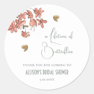 Pegatina Redonda Agradecimiento Cute Butterfly Floral Bridal Shower