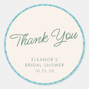 Pegatina Redonda Agradecimiento Cute Vintage Azul Verde para Desped