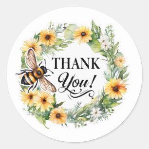 Pegatina Redonda Agradecimiento de abeja floral de acuarela para pe