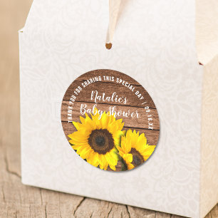 Pegatina Redonda Agradecimiento de Baby Shower con Girasoles y Made
