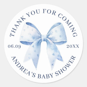 Pegatina Redonda Agradecimiento de Baby Shower con Lazo Azul Acuare