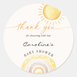Pegatina Redonda Agradecimiento de baby shower con tema de sol y ar