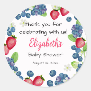 Pegatina Redonda Agradecimiento de Baby Shower de Acuarela Bayas Du