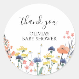 Pegatina Redonda Agradecimiento de baby shower de acuarela floral d