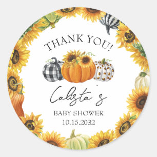 Pegatina Redonda Agradecimiento de Baby Shower de Calabaza de Otoño