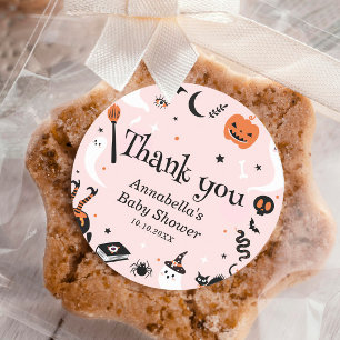 Pegatina Redonda Agradecimiento de Baby Shower de Halloween Fantasm